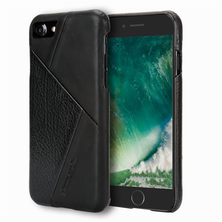 PIERRE CARDIN PCL-P29 Stitched Genuine Leather Coated Hard PC Back Case for iPhone 7 4.7 inch - Black-1