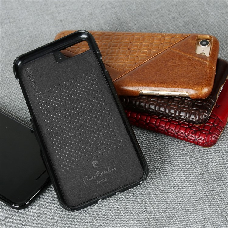 PIERRE CARDIN PCL-P29 Stitched Genuine Leather Coated Hard PC Back Case for iPhone 7 4.7 inch - Black-10