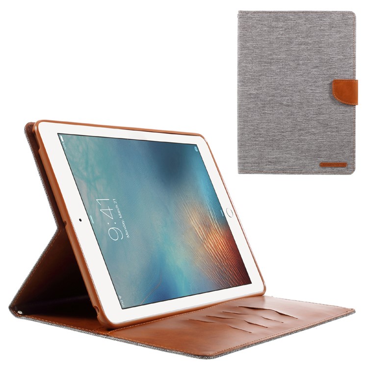 MERCURY GOOSPERY Canvas Leather Wallet Case Stand for iPad 9.7-inch (2017) - Grey-1