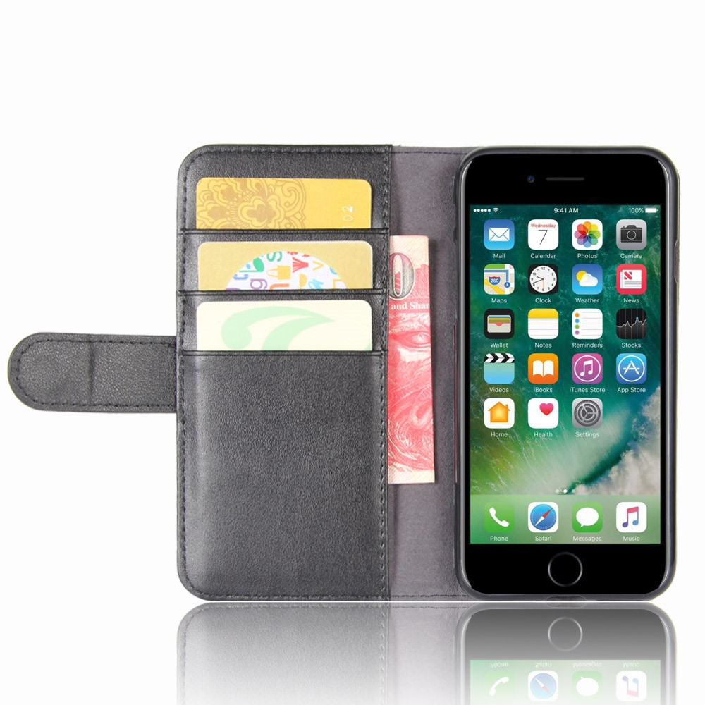 Genuine Split Leather Wallet Phone Protective Cover com suporte para iPhone 8 / 7 4.7 polegadas - negro-5