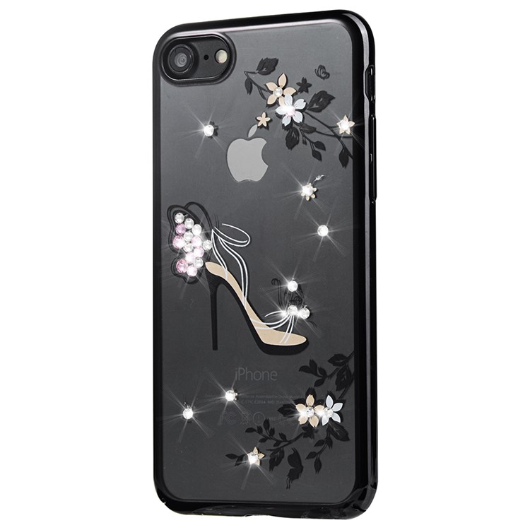 SULADA Rhinestone High Heels TPU Phone Case for iPhone 7 4.7 - Black/Flower Pattern-1