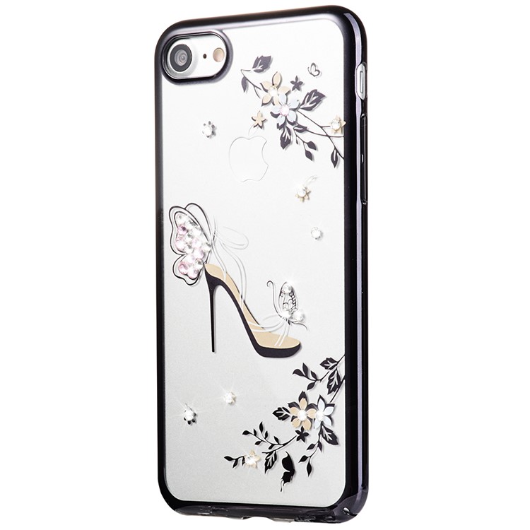 SULADA Rhinestone High Heels TPU Phone Case for iPhone 7 4.7 - Black/Flower Pattern-2