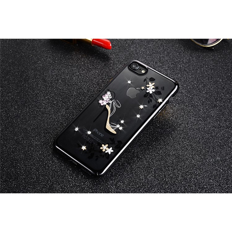 SULADA Rhinestone High Heels TPU Phone Case for iPhone 7 4.7 - Black/Flower Pattern-4