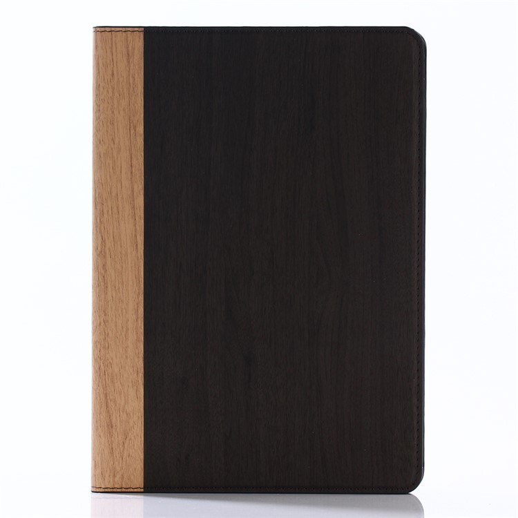 Wood Texture Magnetic Leather Wallet Stand Case for iPad 9.7 (2017) - Black-1
