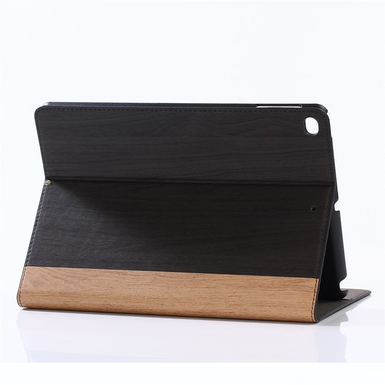 Wood Texture Magnetic Leather Wallet Stand Case for iPad 9.7 (2017) - Black-3