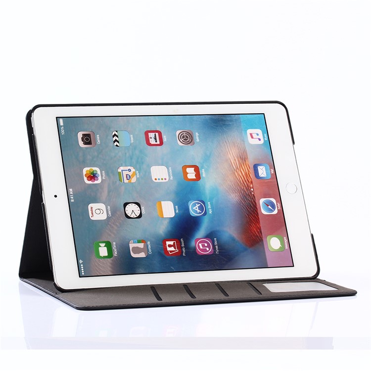 Wood Texture Magnetic Leather Wallet Stand Case for iPad 9.7 (2017) - Black-4