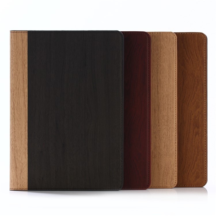 Wood Texture Magnetic Leather Wallet Stand Case for iPad 9.7 (2017) - Black-9