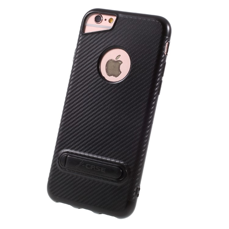 J-CASE Carbon Fiber Texture Kickstand TPU Phone Case for iPhone 6S/6 4.7 inch - Black-3
