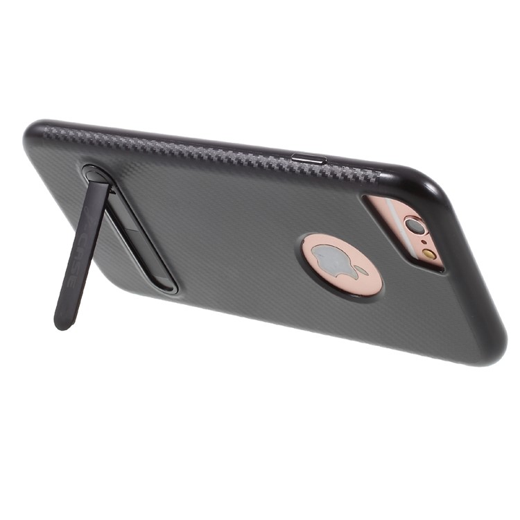J-CASE Carbon Fiber Texture Kickstand TPU Phone Case for iPhone 6S/6 4.7 inch - Black-4