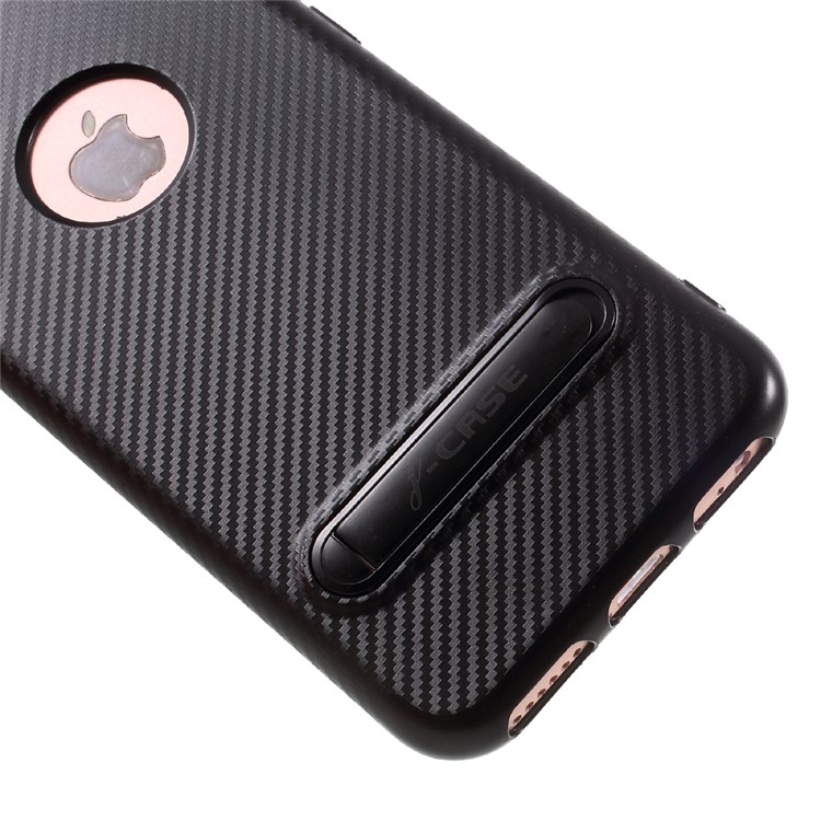 J-CASE Carbon Fiber Texture Kickstand TPU Phone Case for iPhone 6S/6 4.7 inch - Black-7