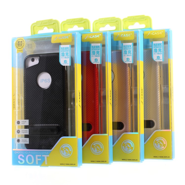 J-CASE Carbon Fiber Texture Kickstand TPU Phone Case for iPhone 6S/6 4.7 inch - Black-9