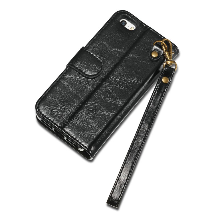 DG.MING Microfiber Genuine Leather Detachable Phone Case with Card Slots for iPhone SE 5s 5 - Black-10