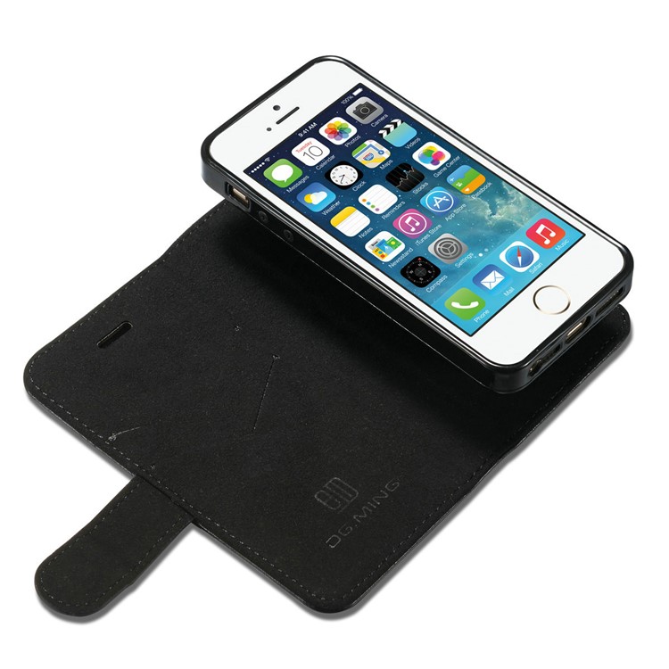 DG.MING Microfiber Genuine Leather Detachable Phone Case with Card Slots for iPhone SE 5s 5 - Black-11