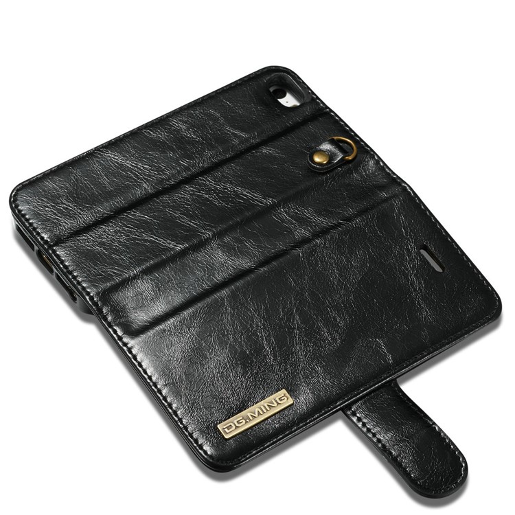 DG.MING Microfiber Genuine Leather Detachable Phone Case with Card Slots for iPhone SE 5s 5 - Black-12