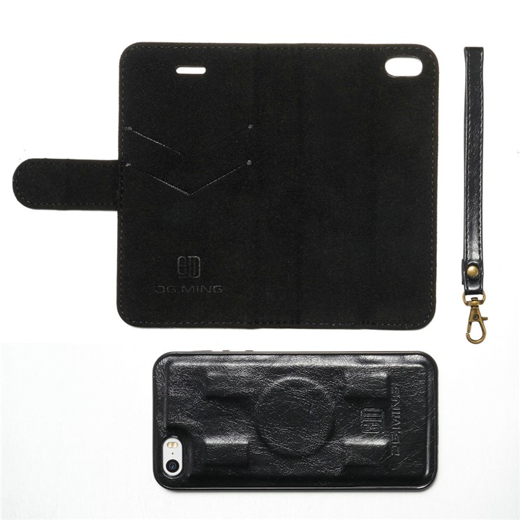 DG.MING Microfiber Genuine Leather Detachable Phone Case with Card Slots for iPhone SE 5s 5 - Black-14