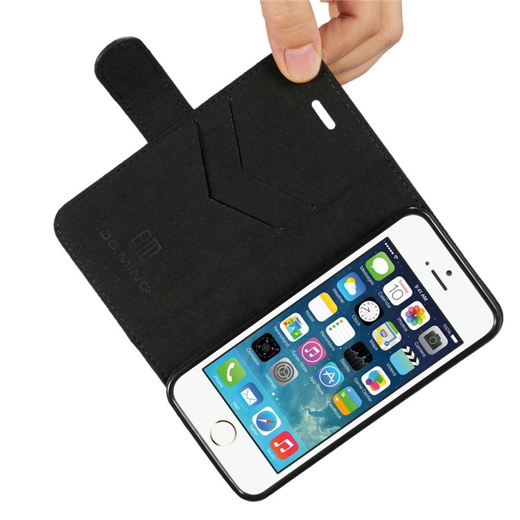 DG.MING Microfiber Genuine Leather Detachable Phone Case with Card Slots for iPhone SE 5s 5 - Black-15