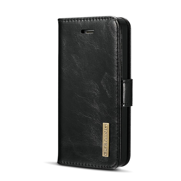 DG.MING Microfiber Genuine Leather Detachable Phone Case with Card Slots for iPhone SE 5s 5 - Black-3