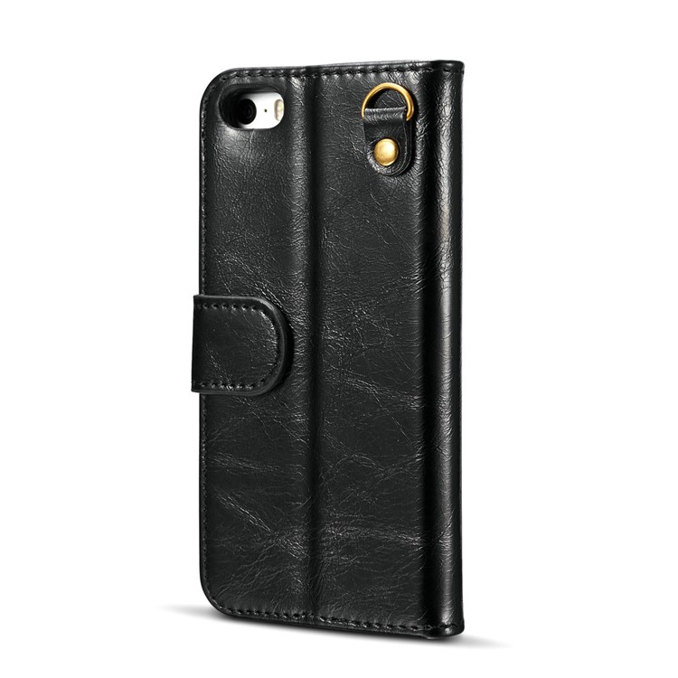 DG.MING Microfiber Genuine Leather Detachable Phone Case with Card Slots for iPhone SE 5s 5 - Black-4