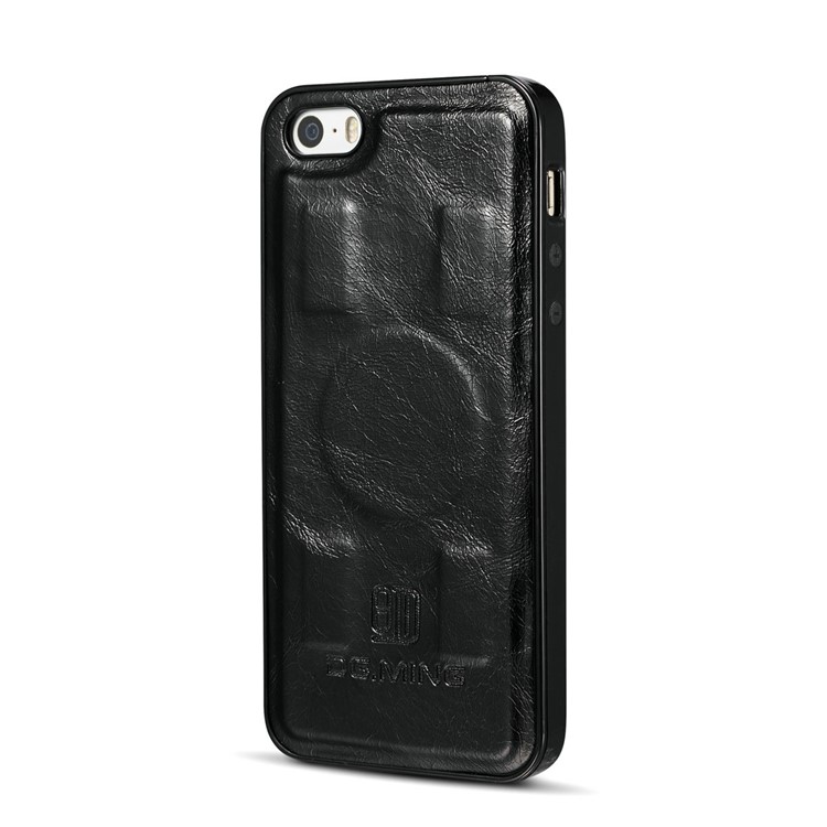 DG.MING Microfiber Genuine Leather Detachable Phone Case with Card Slots for iPhone SE 5s 5 - Black-5