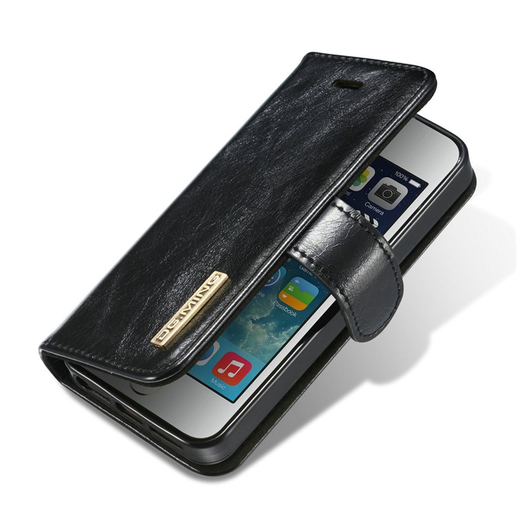 DG.MING Microfiber Genuine Leather Detachable Phone Case with Card Slots for iPhone SE 5s 5 - Black-6