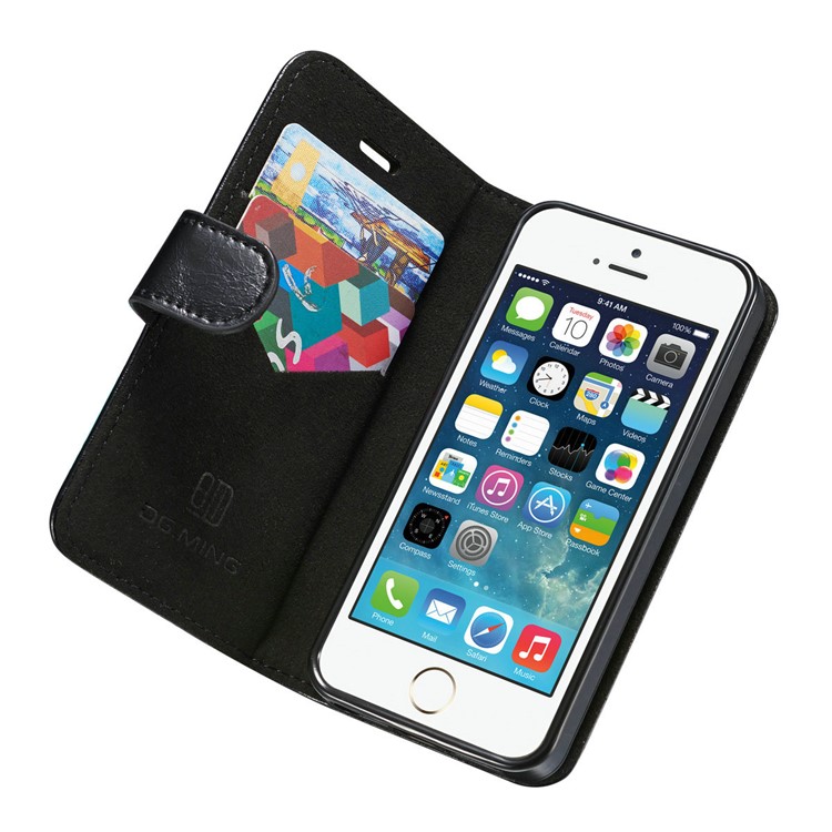 DG.MING Microfiber Genuine Leather Detachable Phone Case with Card Slots for iPhone SE 5s 5 - Black-7