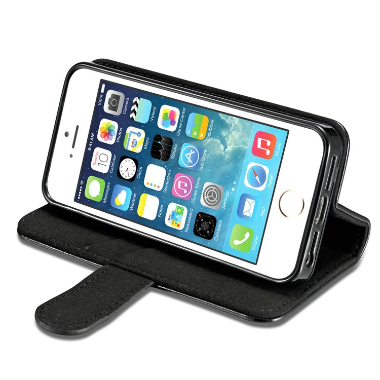 DG.MING Microfiber Genuine Leather Detachable Phone Case with Card Slots for iPhone SE 5s 5 - Black-8