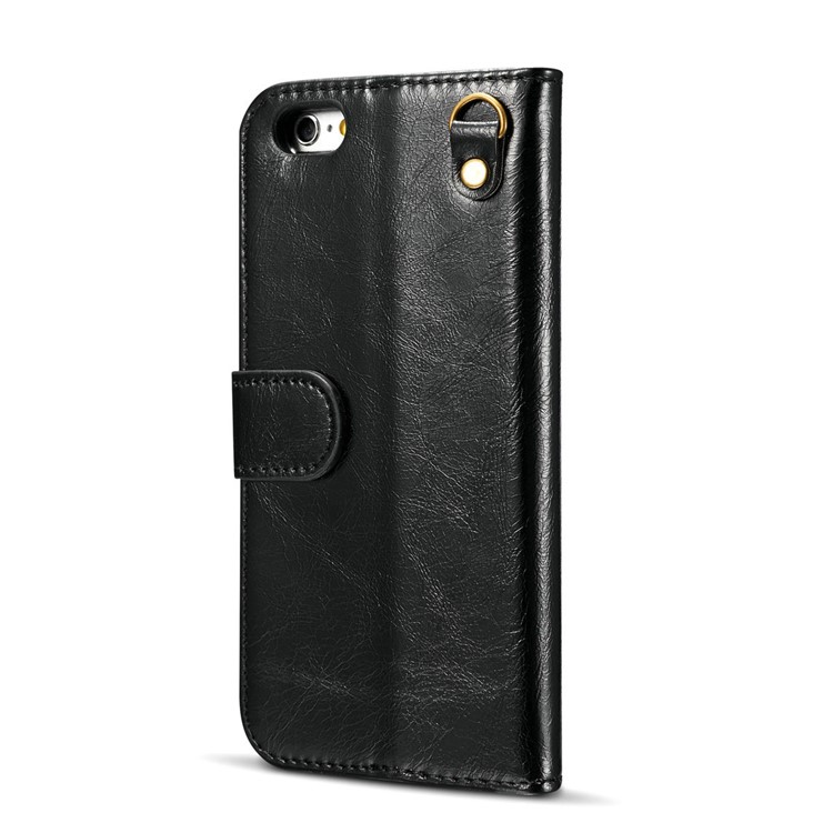 DG.MING Microfiber Genuine Leather Detachable Cellphone Case with Card Slots for iPhone 6s 6 - Black-4