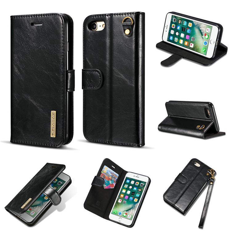 DG.MING for iPhone 8 / 7 4.7 inch Microfiber Genuine Leather Removable Mobile Case with Card Slots - Black-1
