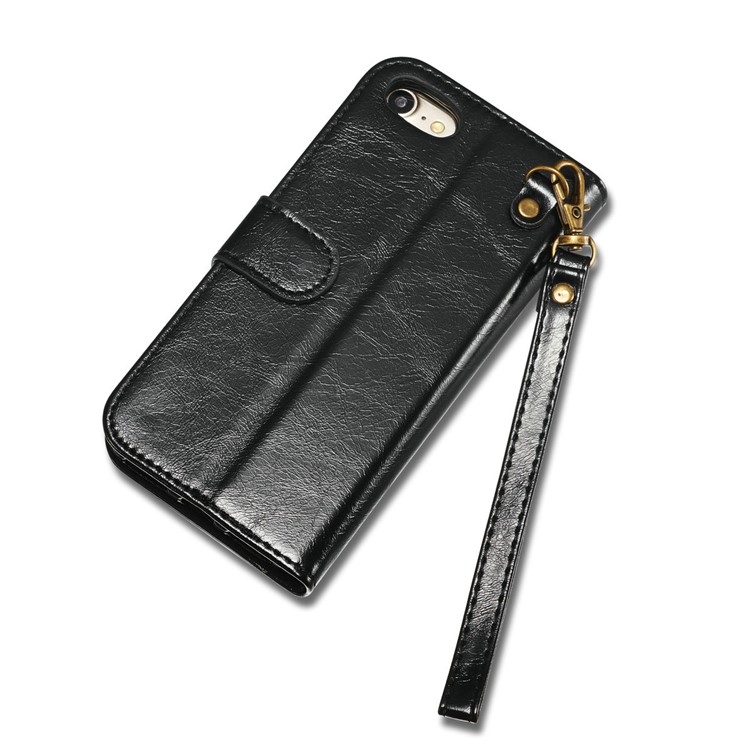 DG.MING for iPhone 8 / 7 4.7 inch Microfiber Genuine Leather Removable Mobile Case with Card Slots - Black-10