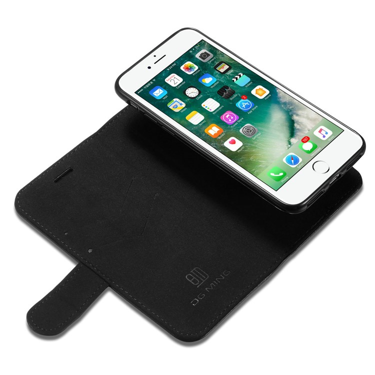 DG.MING for iPhone 8 / 7 4.7 inch Microfiber Genuine Leather Removable Mobile Case with Card Slots - Black-11