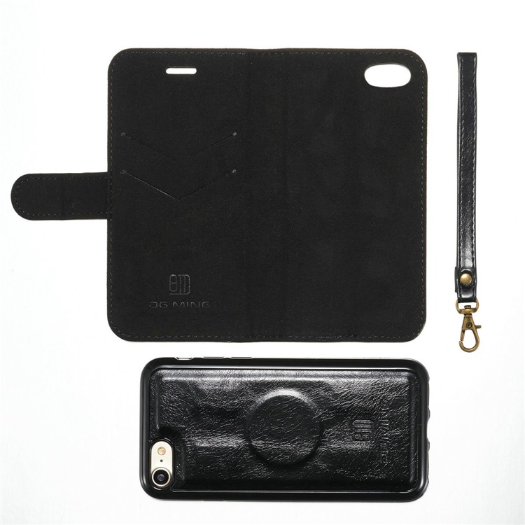 DG.MING for iPhone 8 / 7 4.7 inch Microfiber Genuine Leather Removable Mobile Case with Card Slots - Black-14
