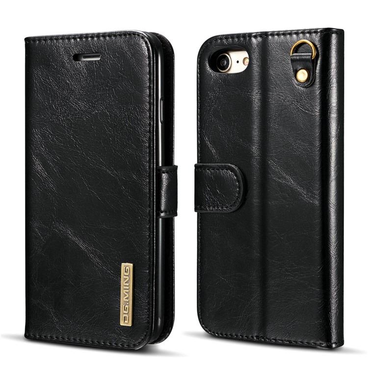 DG.MING for iPhone 8 / 7 4.7 inch Microfiber Genuine Leather Removable Mobile Case with Card Slots - Black-2
