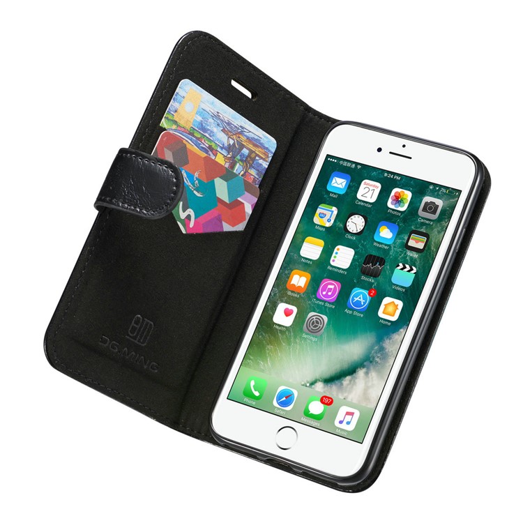 DG.MING for iPhone 8 / 7 4.7 inch Microfiber Genuine Leather Removable Mobile Case with Card Slots - Black-7