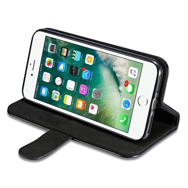 DG.MING for iPhone 8 / 7 4.7 inch Microfiber Genuine Leather Removable Mobile Case with Card Slots - Black-8