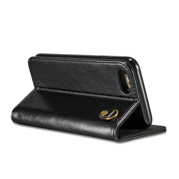 DG.MING for iPhone 8 / 7 4.7 inch Microfiber Genuine Leather Removable Mobile Case with Card Slots - Black-9