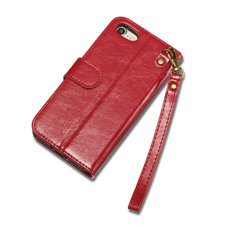 DG.MING Microfiber Genuine Leather Mobile Phone Shell with Card Holder for iPhone 8 / 7 4.7 inch - Red-10