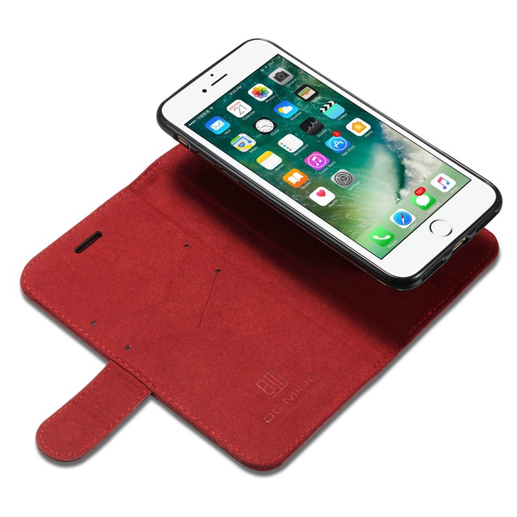 DG.MING Microfiber Genuine Leather Mobile Phone Shell with Card Holder for iPhone 8 / 7 4.7 inch - Red-11