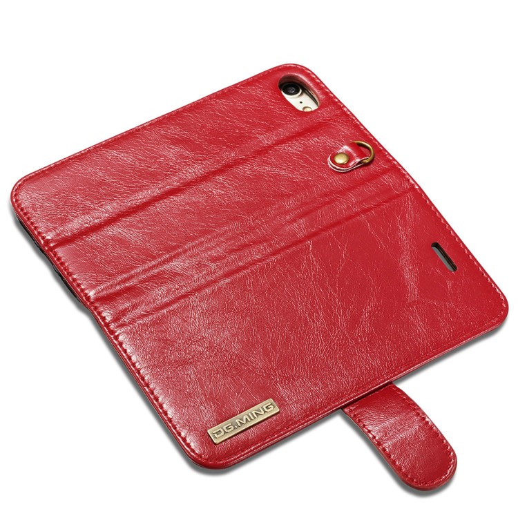 DG.MING Microfiber Genuine Leather Mobile Phone Shell with Card Holder for iPhone 8 / 7 4.7 inch - Red-12