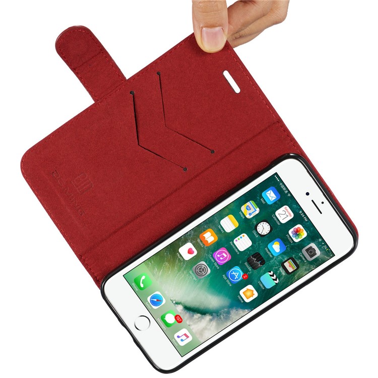 DG.MING Microfiber Genuine Leather Mobile Phone Shell with Card Holder for iPhone 8 / 7 4.7 inch - Red-15