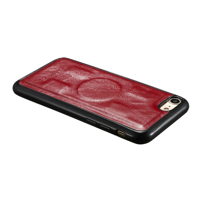 DG.MING Microfiber Genuine Leather Mobile Phone Shell with Card Holder for iPhone 8 / 7 4.7 inch - Red-16