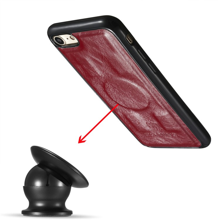 DG.MING Microfiber Genuine Leather Mobile Phone Shell with Card Holder for iPhone 8 / 7 4.7 inch - Red-17
