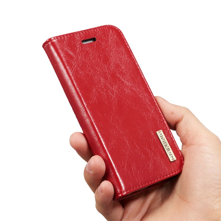 DG.MING Microfiber Genuine Leather Mobile Phone Shell with Card Holder for iPhone 8 / 7 4.7 inch - Red-18