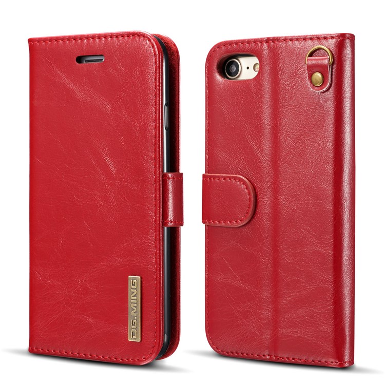 DG.MING Microfiber Genuine Leather Mobile Phone Shell with Card Holder for iPhone 8 / 7 4.7 inch - Red-2