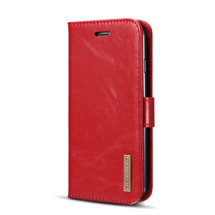 DG.MING Microfiber Genuine Leather Mobile Phone Shell with Card Holder for iPhone 8 / 7 4.7 inch - Red-3