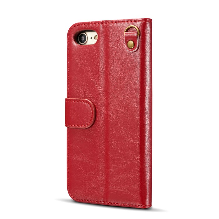 DG.MING Microfiber Genuine Leather Mobile Phone Shell with Card Holder for iPhone 8 / 7 4.7 inch - Red-4