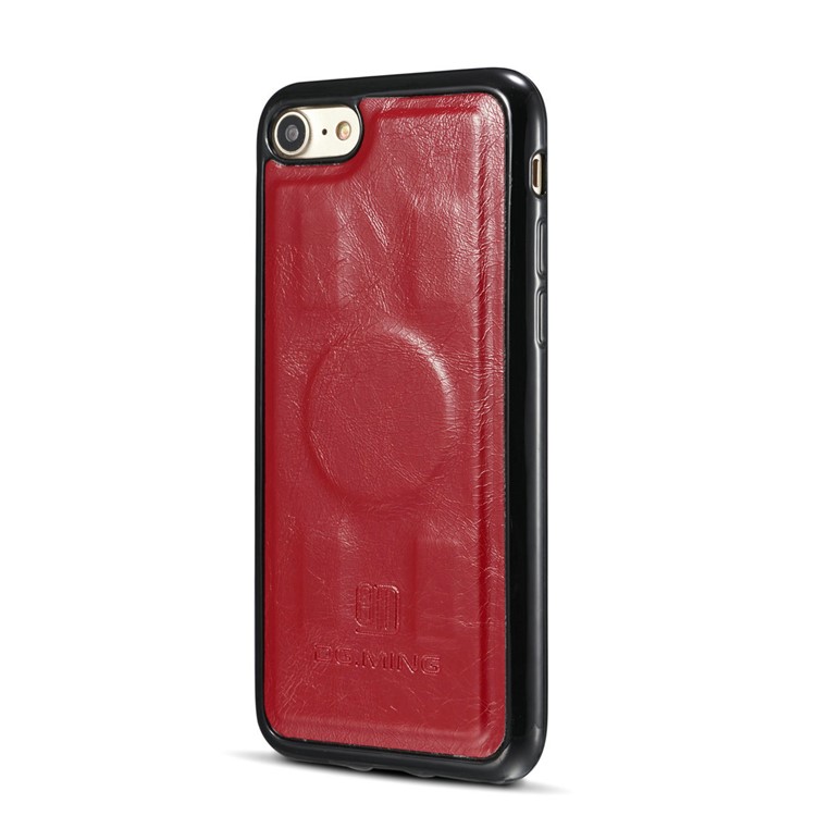 DG.MING Microfiber Genuine Leather Mobile Phone Shell with Card Holder for iPhone 8 / 7 4.7 inch - Red-5