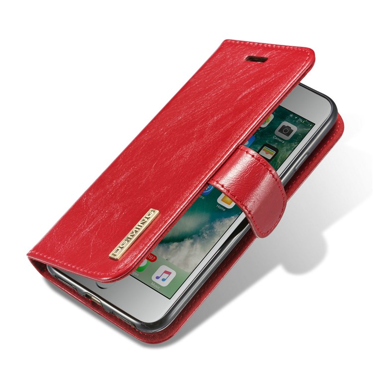DG.MING Microfiber Genuine Leather Mobile Phone Shell with Card Holder for iPhone 8 / 7 4.7 inch - Red-6