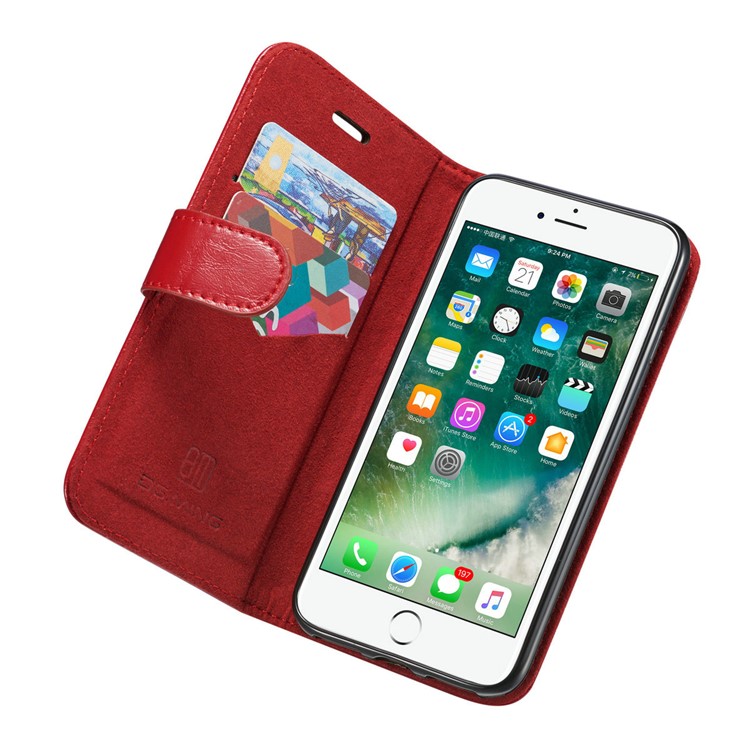 DG.MING Microfiber Genuine Leather Mobile Phone Shell with Card Holder for iPhone 8 / 7 4.7 inch - Red-7