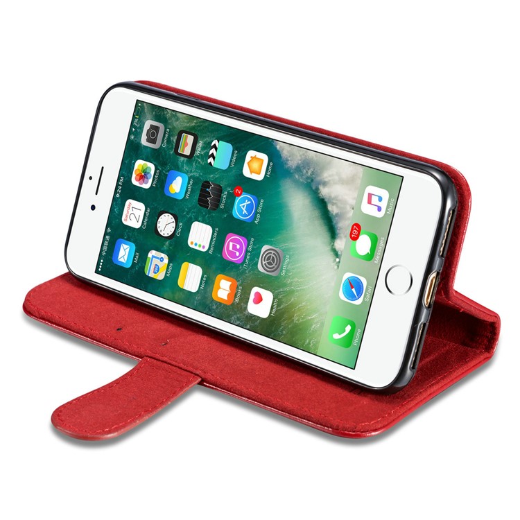 DG.MING Microfiber Genuine Leather Mobile Phone Shell with Card Holder for iPhone 8 / 7 4.7 inch - Red-8