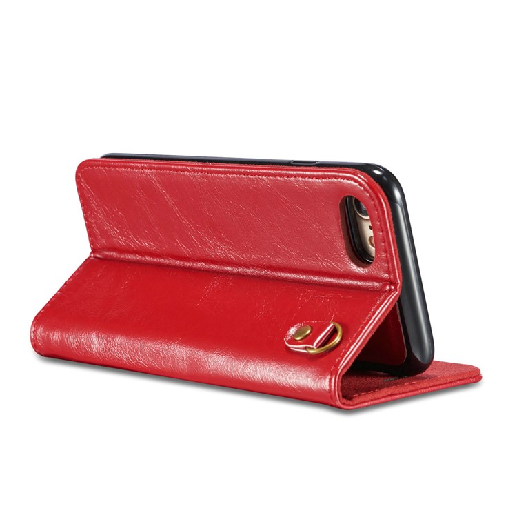DG.MING Microfiber Genuine Leather Mobile Phone Shell with Card Holder for iPhone 8 / 7 4.7 inch - Red-9